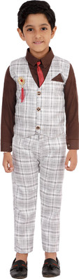 DKG FASHION Boys Party(Festive) Shirt Pant, Waistcoat, Tie(Brown)