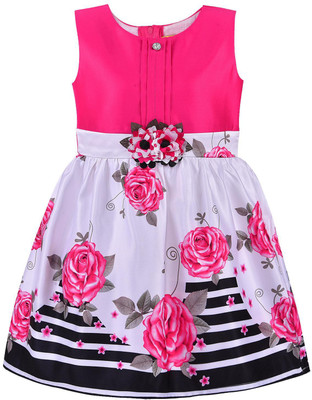 Wishkaro Girls Midi/Knee Length Casual Dress(Pink, Sleeveless)