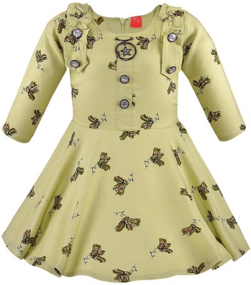 Wishkaro Baby Girls Midi/Knee Length Casual Dress(Green, Full Sleeve)