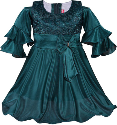 Wishkaro Girls Midi/Knee Length Party Dress(Green, Full Sleeve)