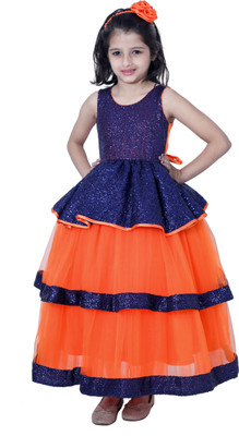 Wow princess Baby Girls Maxi/Full Length Party Dress(Dark Blue, Sleeveless)