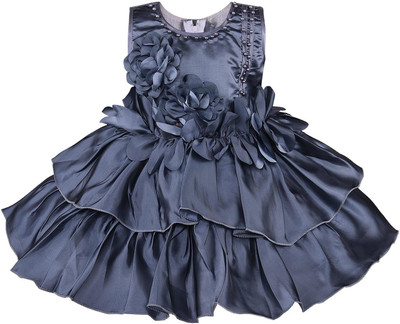 Wishkaro Baby Girls Midi/Knee Length Party Dress(Grey, Sleeveless)