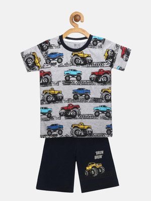Lazy Shark Kids Nightwear Boys Printed Cotton Blend(Grey Pack of 1)