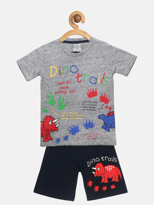 Lazy Shark Kids Nightwear Boys Printed Cotton Blend(Grey Pack of 1)