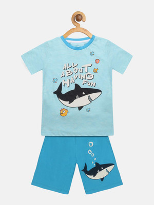 Lazy Shark Kids Nightwear Boys Printed Cotton Blend(Light Blue Pack of 1)