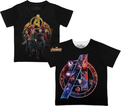 Marvel Avengers Boys Printed Polycotton, Polyester Regular T Shirt(Black, Pack of 2)