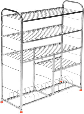 Daaduji Utensil Kitchen Rack Steel Creations / Stainless Steel 5 Shelf Wall Mount Kitchen Utensils Rack | Dish Rack with Plate & Cutlery Stand | Modular Kitchen Storage Rack | Kitchen Organizer (31 x 30 inches)