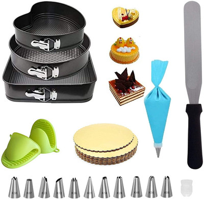 Greenstone 3 in 1 Multiple Shape Cake Non Stick Pan Tray Easy Washable Cake Heart, Round, Square Mould, 12 Piece Cake Decorating Nozzle Set, 2 Hand Clip, 5 piece cake board, palette spatula knife for cake Kitchen Tool Set(Baking Tools) Greenstone 3 in 1 Multiple Shape Cake Non Stick Pan Tray Easy Washable Cake Heart, Round, Square Mould, 12 Piece Cake Decorating Nozzle Set, 2 Hand Clip, 5 piece cake board, palette spatula knife for cake Kitchen Tool Set(Baking Tools)