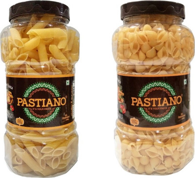 PASTIANO Penne & Shells Jars- 500 gms each- Pack of 2 Penne, Shell Pasta(Pack of 2, 1 kg)