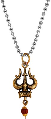 Sullery Lord Shiv Mahadev Trishul Damaru Word With Panchmukhi Rudhrasha Bead Locket With Chain Gold-plated Brass Pendant