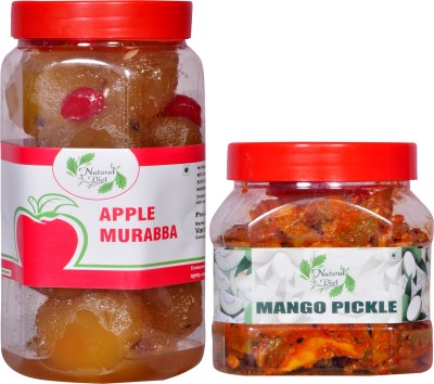 Natural Diet The Real Taste of Maa Ka Hath Ka Swad Organic Mother Made Apple Murabba 1kg (You are Being Served Mothers Love) & Traditional Punjabi Flavor Tasty & Spicy Home Made Mango Pickle Aam Ka Achar 500gm Apple, Mango Pickle(2 x 0.75 kg)