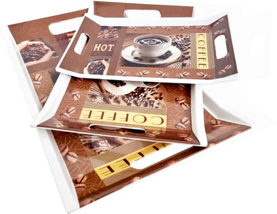 UPC Super Fine Melamine Coffee Print Break Resistant Serving Tray(3 Tray)
