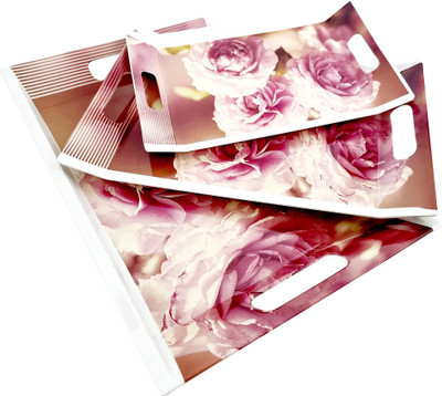 UPC Super Fine Melamine Floral Print Break Resistant Serving Tray(3 Tray)