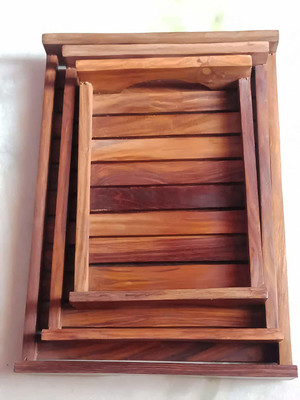 arman art & craft Wooden Rectangular Handmade Coffee Serving Tray Great for Food and Drink (Brown) - Set of 3 Tray(3 Tray)