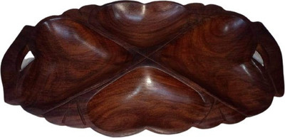 MEHTAB AHMED HANDICRAFTS Dry Fruit Wooden Tay - Great for Food and Dry Fruits - Wood Serving Tray // Medium Size Brown Sectioned Plate(Sectioned Plate)