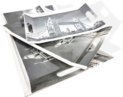 UPC Super Fine Melamine Greyscale Print Break Resistant serving Tray(3 Tray)