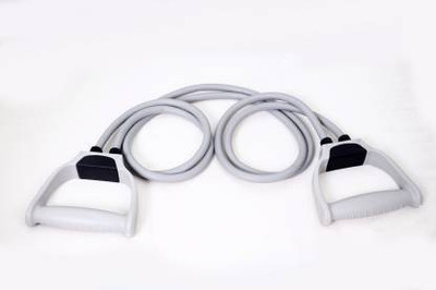 ADONYX Double Resistance Bands Toning Tube Exerciser with D Handle Resistance Tube(Grey)