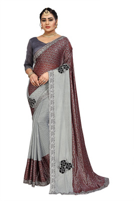 RamKrupa Creation Embroidered Bollywood Lycra Blend Saree(Maroon)
