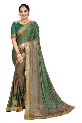 QEXTY Self Design, Embellished Bollywood Silk Blend Saree(Green)