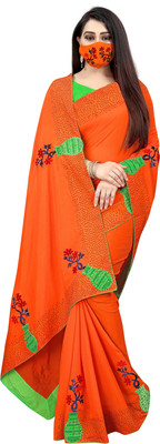 pUNYATHA CREATION Printed Chanderi Art Silk Saree(Orange)