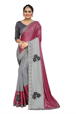 RamKrupa Creation Embroidered Bollywood Lycra Blend Saree(Pink)
