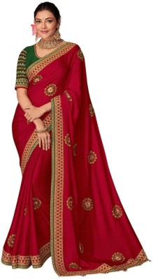 Krisha Fashion Embroidered Bollywood Silk Blend Saree(Red)
