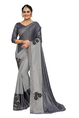 RamKrupa Creation Embroidered Bollywood Lycra Blend Saree(Grey)