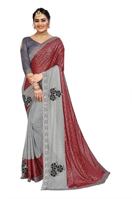 RamKrupa Creation Embroidered Bollywood Silk Blend Saree(Red, Grey)