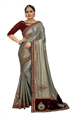 RamKrupa Creation Embroidered Bollywood Silk Blend Saree(Grey)