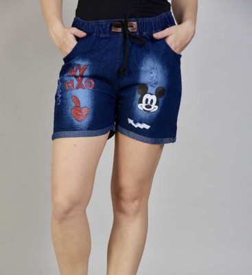 ILMAX Solid Women Denim Blue Denim Shorts