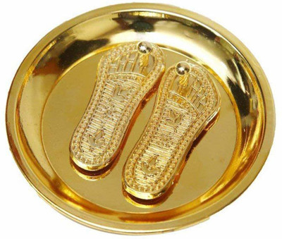 Sadashiv Shri Maa Laxmi Charan Paduka with Plate (Golden, 9 x 9 cm) Brass Yantra(Pack of 1)