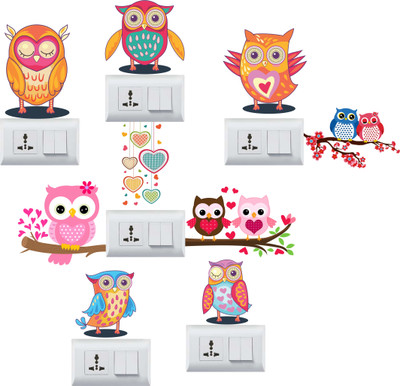 DivineDesigns 10 cm Owls on Branch Self Adhesive Sticker(Pack of 1)