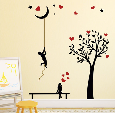 HAPPYSTICKY 90 cm Heartin Tree Removable Sticker(Pack of 1)