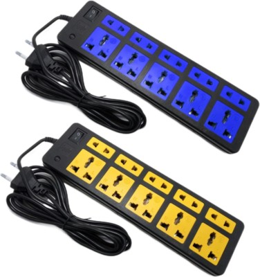 Sanhan ELECTRIC BOARD SURGE PROTECTOR MULTI PLUG 10 sockets with 2.5mwire (pack of 2) 10  Socket Extension Boards(Yellow, Blue, 2.5 m)