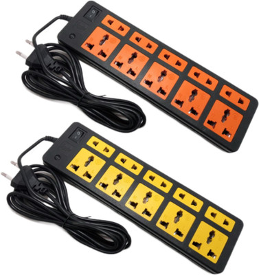 Sanhan ELECTRIC BOARD EXTENSION CORD POWER STRIP SURGE PROTECTOR MULTI PLUG 10 sockets with 3m wire (pack of 2) 10  Socket Extension Boards(Yellow, Orange, 3 m)