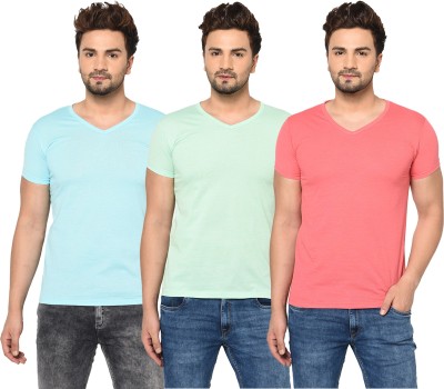 Adorbs Solid Men V Neck Light Blue, Pink, Light Green T-Shirt