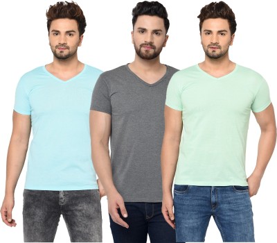 Tivy Solid Men V Neck Light Blue, Grey, Light Green T-Shirt