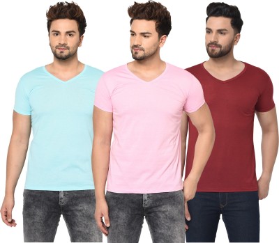 Tivy Solid Men V Neck Blue, Maroon, Pink T-Shirt