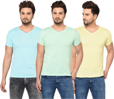 Jangoboy Solid Men V Neck Light Blue, Yellow, Light Green T-Shirt