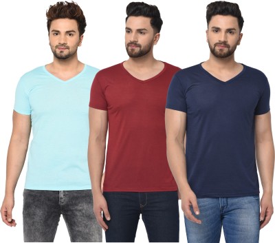 Unite Wear Solid Men V Neck Dark Blue, Blue, Maroon T-Shirt