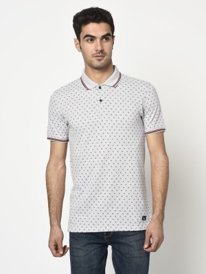 Octave Printed Men Polo Neck Grey T-Shirt