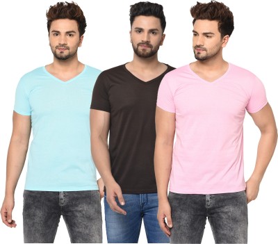 Jaskart Solid Men V Neck Light Blue, Black, Pink T-Shirt