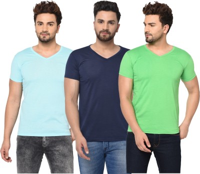 Adorbs Solid Men V Neck Dark Blue, Light Blue, Green T-Shirt