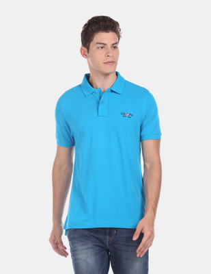 U.S. POLO ASSN. Solid Men Round Neck Blue T-Shirt