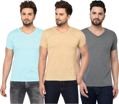 Adorbs Solid Men V Neck Multicolor T-Shirt