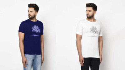 FASHLOOK Printed Men Round Neck Multicolor T-Shirt