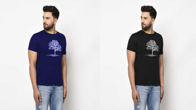 FASHLOOK Printed Men Round Neck Multicolor T-Shirt