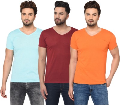 Adorbs Solid Men V Neck Light Blue, Red, Orange T-Shirt
