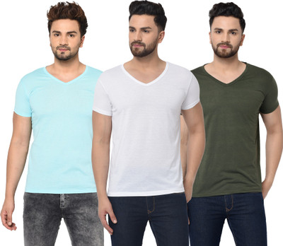 Jangoboy Solid Men V Neck Light Blue, Green, White T-Shirt