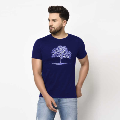 FASHLOOK Printed Men Round Neck Dark Blue T-Shirt